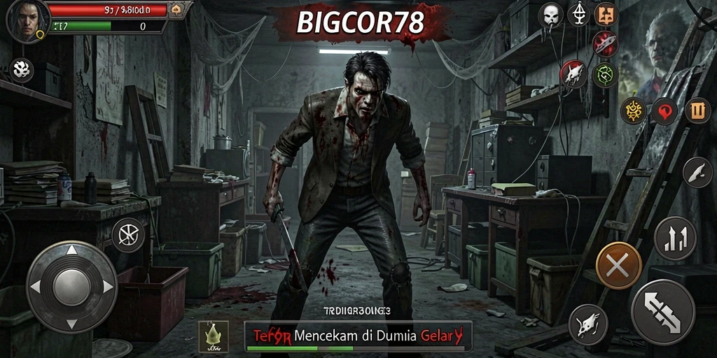 Screenshot menampilkan suasana menyeramkan dalam gameplay BIGCOR78.
