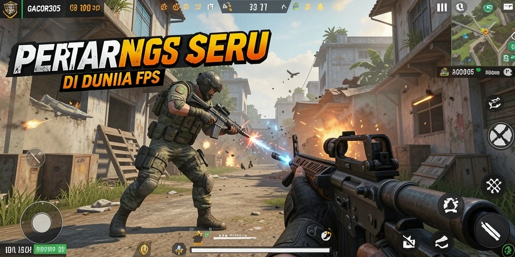 Screenshot gameplay GACOR305 yang seru dengan aksi menembak di medan perang.