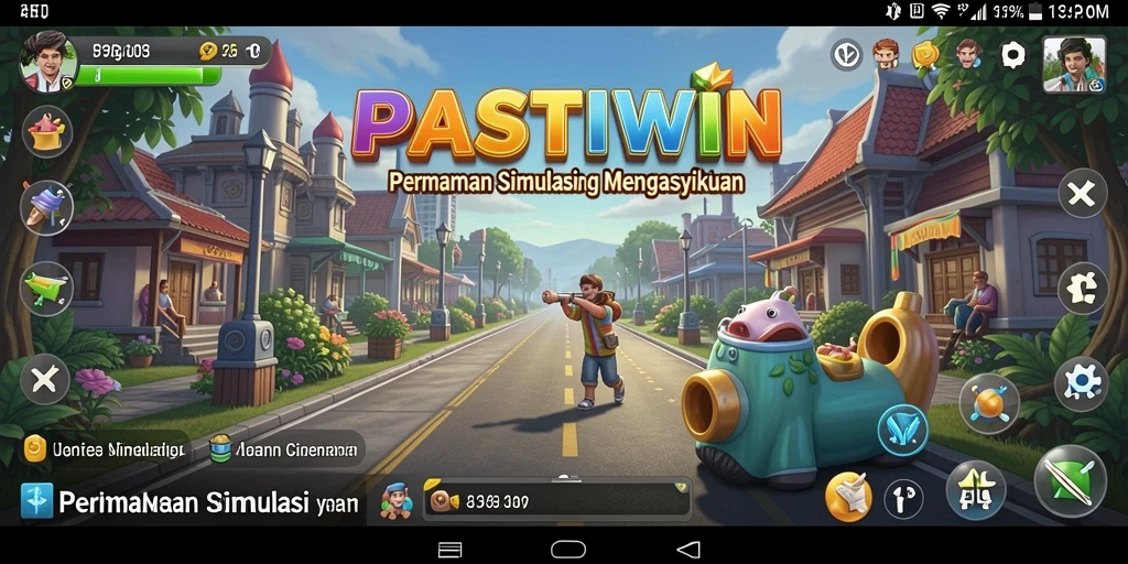 Tangkapan layar utama PASTIWIN menampilkan gameplay simulasi yang seru.