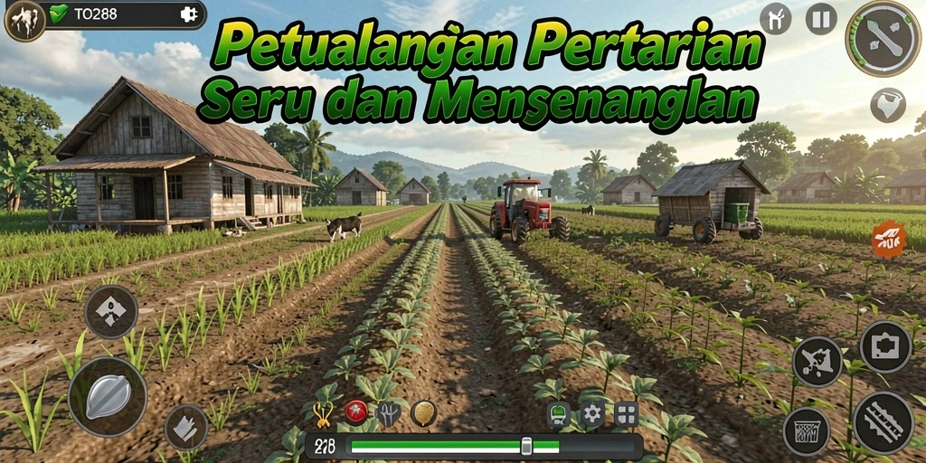 Tampilan screenshot TO288 menampilkan ladang pertanian yang indah dengan tanaman yang siap dipanen.