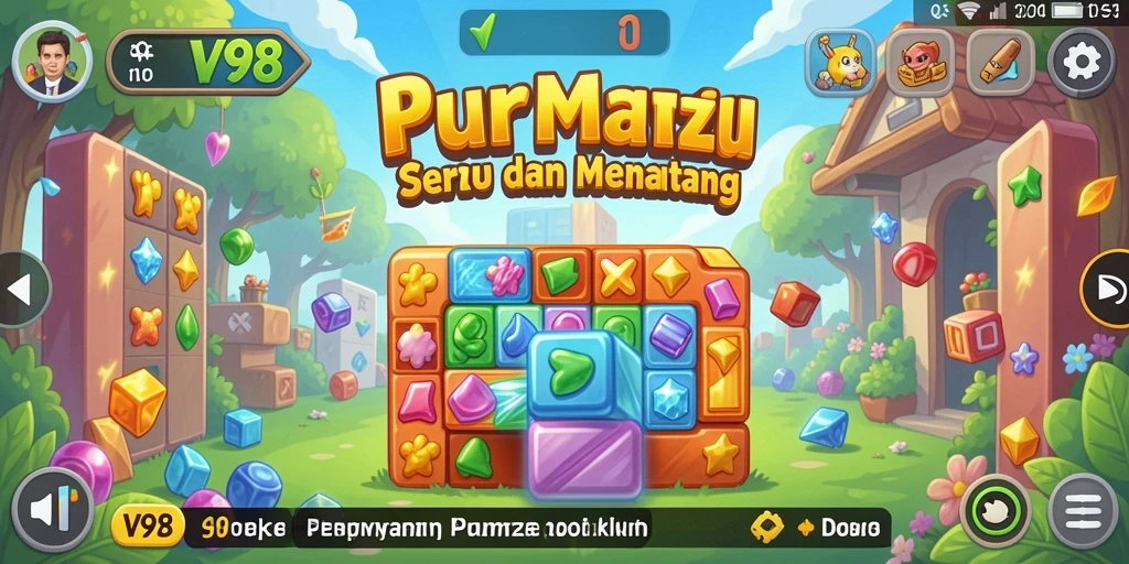 Tampilan gameplay V98 yang penuh warna dan menantang.