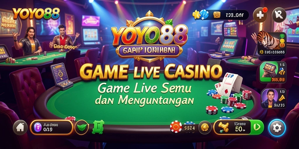 Screenshot gameplay YOYO88 menampilkan dealer langsung dan suasana casino nyata.